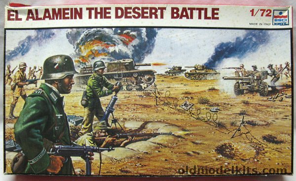 ESCI 1/72 El Alamein The Desert Battle - Diorama with 50 British Infantry / 50 German Infantry / British Valentine Mk I Tank / British 25 Pdr Gun With Crew / Italian Fiat Ansaldo 75/18 Tank / Battle Display Base / Tents / Accessories, 2003 plastic model kit